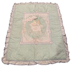 Judi’s Heirloom Collection Baby Quilt Bunny Carriage Green Stripes Heart Blanket